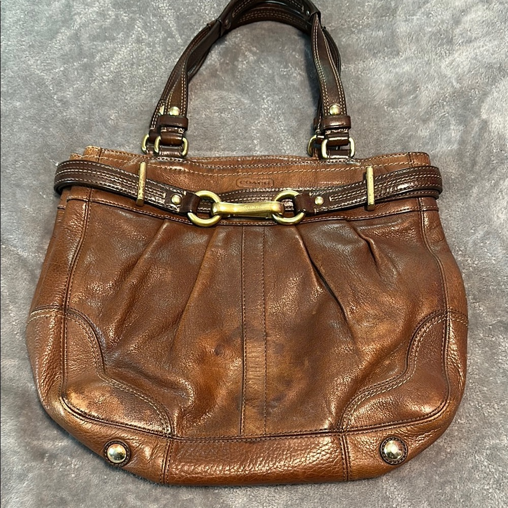 Coach Brown Leather Shoulder Bag with Gold Accents vintage